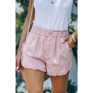 New W/ Tags - Sweet & Sassy Floral Blooming Pink Ruffle-Hem Denim Shorts - Small
